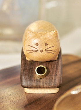 极速屋顶上的猫/创木工坊日式可爱E猫咪桌面香薰精油扩香器礼品摆