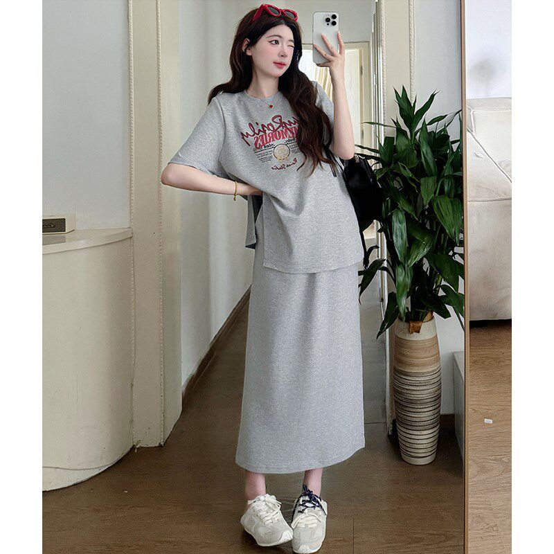 新品孕妇装夏装2025新款短袖T恤夏季薄款宽松显T瘦上衣半身裙两件