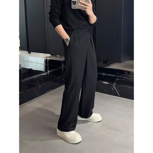 简约百搭宽松休 立体褶皱潮流直筒阔腿休闲慵L懒西裤 新品 里奈男装
