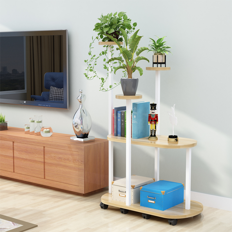 极速电视柜旁落地花架花架置物架阳E台带轮子放绿萝的花架阳台置