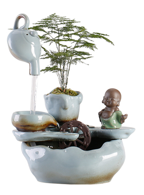 极速悬壶流水器创意中式循环陶瓷喷泉招财客O厅办公室桌面摆件开