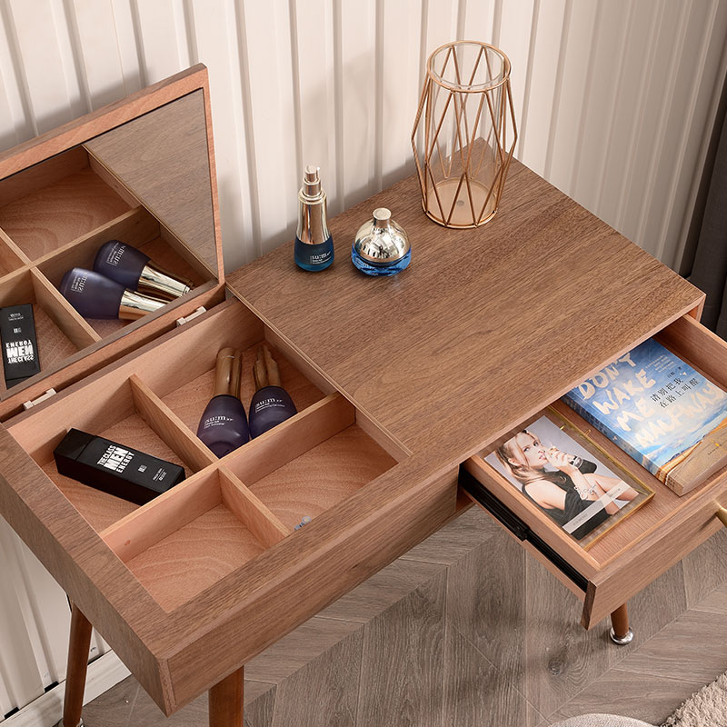 极速北欧小户型卧室60cqm80cm梳妆台实木带镜子多功能经济型轻奢