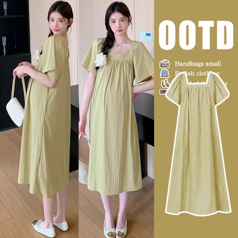 新品孕妇装夏装2025新款连衣裙夏季短袖雪纺O裙宽松显瘦法式女娃