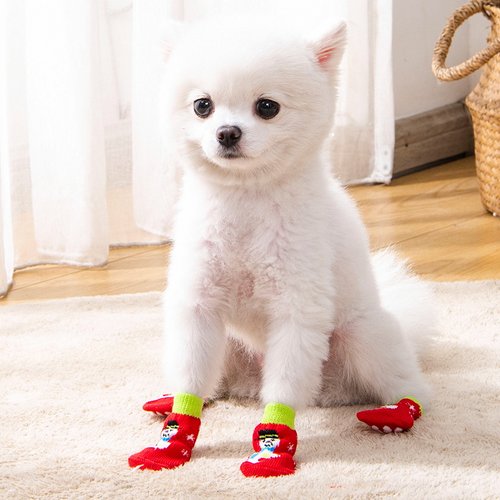 新品秋冬圣诞新年宠物o狗狗袜子泰迪比熊脚套防脏防抓小型犬猫爪