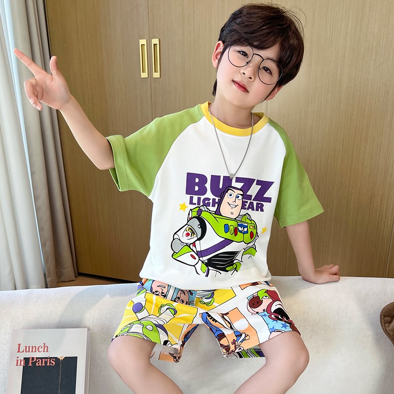 极速男童睡衣夏季纯棉短袖薄款2z025新款儿童男孩夏款中大童家居