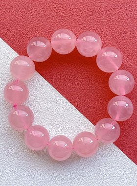 极速天然马粉水晶手m链粉水晶单圈女手串饰品芙蓉晶果冻体桃花运