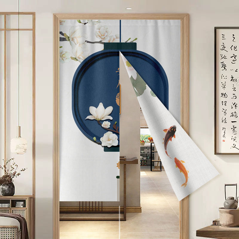 极速中式双面印花图案门帘半截入户卧室房间家Q用厕所隔断帘厨房