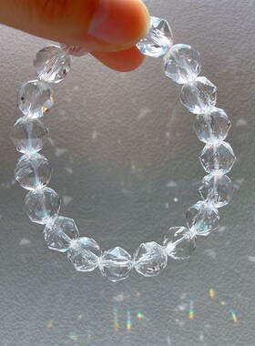 极速爆闪收藏级老矿天然白水晶手链女男奢M华钻石切刻面圆珠手串