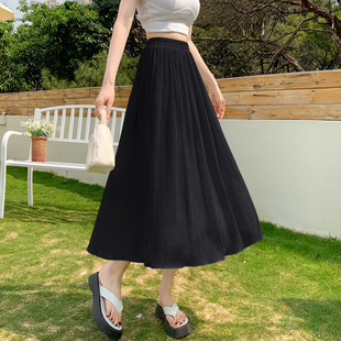 新品 百搭褶皱不规则纱裙雪纺百 白色半身裙女小个子a字裙202C5夏季