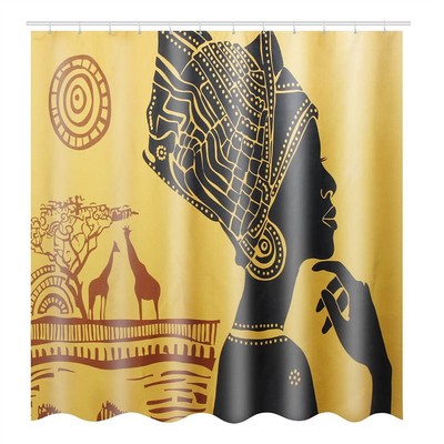 极速4pcs/eset Shower Curtain Bath Mat Set African Woman Patt