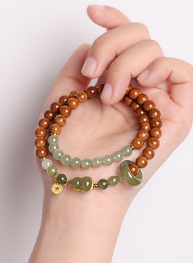 极速精品库克圆珠天然和田玉手串双拼两圈貔貅葫芦跑环手Z链女款2