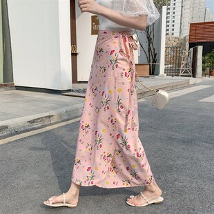 波西米亚包臀裙子系带雪纺一片式 新品 碎花半d身长裙女夏2025新款