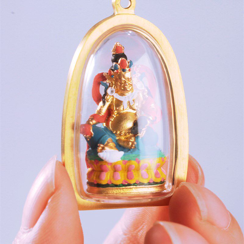 极速金像擦擦嘎乌盒吊坠藏传传承手工彩绘本命佛四臂观Y音绿度母