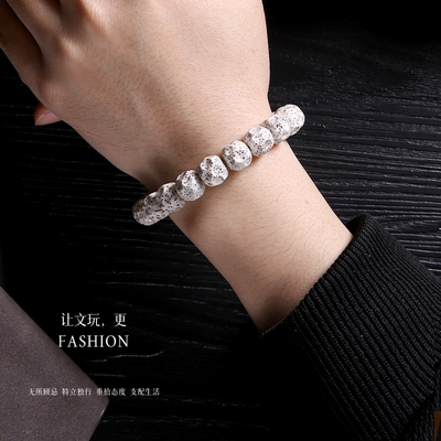 极速海南天然星月菩提雕s刻无相陨石坑手串原生态绿皮石玉料顺白