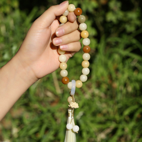 极速文艺范渐变天然白玉菩提根手持手串流L苏穗子跑环车挂男女佛