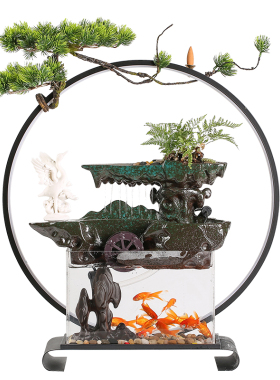 极速流水摆件灯圈倒流香炉家居招财家用客厅桌面R鱼缸装饰创意开