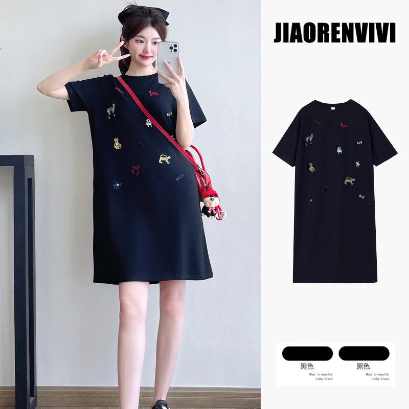 新品孕妇装夏装2025新款连衣裙B夏季短袖t恤裙小个子遮肚显瘦宽松