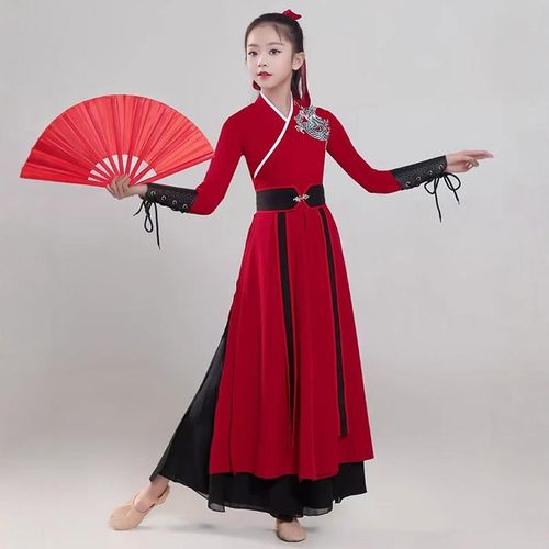 极速儿童雪龙f吟古典舞舞蹈服国风练功服套装古风舞蹈服红色扇子