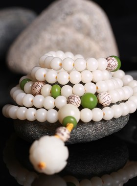 极速天然白玉菩提根手p串莲花108颗手链民族风菩提子佛珠项链保真