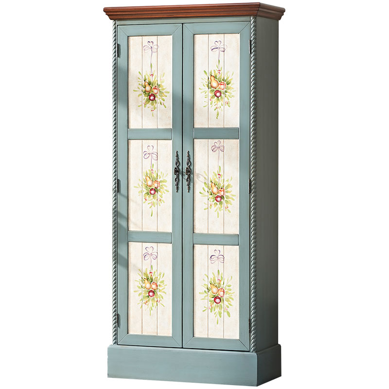 极速80厘米双门鞋柜单镜子小衣柜客厅柜子储物柜置物柜Z美式彩绘
