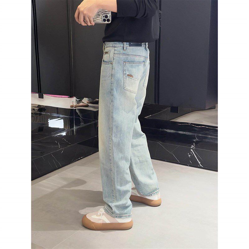 新品里奈男装g春季浅蓝色水洗韩系牛仔裤男士直筒宽松休闲长裤百