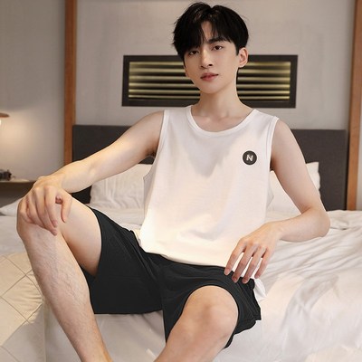 极速2024新款睡衣男士夏v季薄款纯棉背心无袖短裤透气冰凉感家居