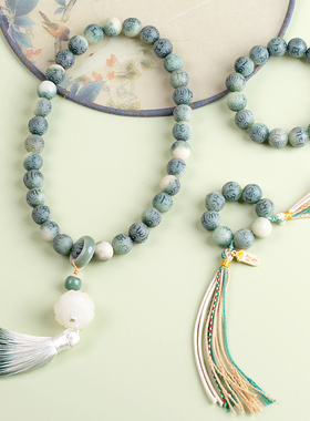 极速六字箴言雕刻白m玉菩提根文玩手串手持女学生菩提子盘玩佛珠