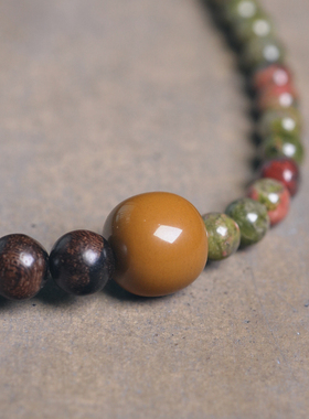 极速非鱼之家民族风m虎皮楠木绿色石珠子手链女 文艺休闲双圈木质