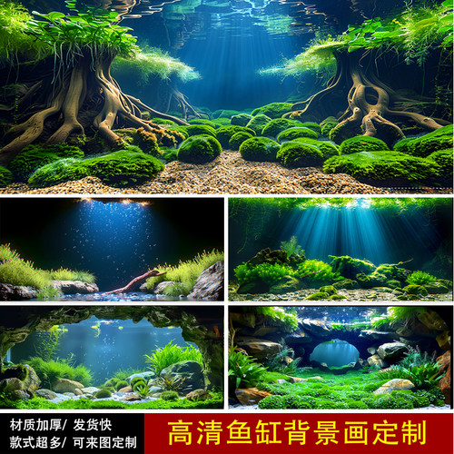 定制溪流缸鱼缸背景画高清背景纸