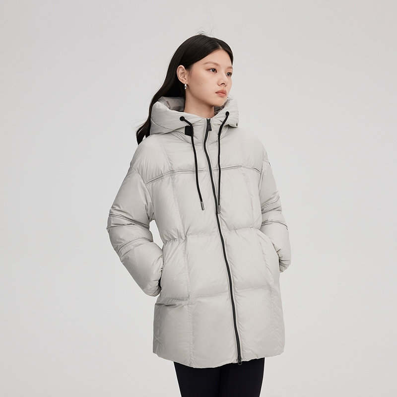 艾莱依鹅绒服女款冬连帽外套爆款收腰短款羽绒服休闲时尚