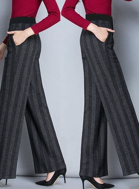 春冬新款坠感高腰直筒阔腿裤加绒加厚女妈妈宽松显瘦秋休闲长裤潮