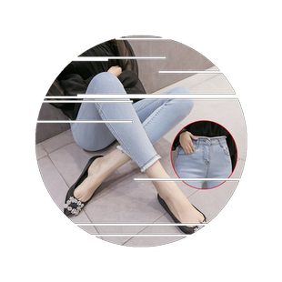 chic紧身牛仔裤女春秋2026新款韩版显瘦学生高腰九分毛边小脚长裤