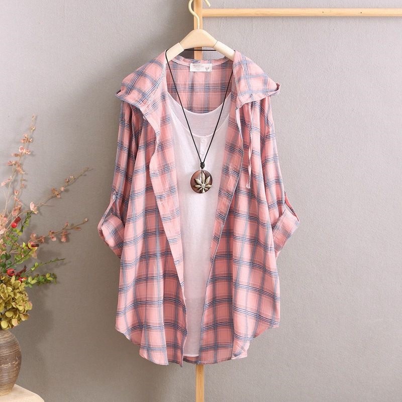 2025含棉春秋季上衣女高级感洋气格子衬衫高档宽松外套衬衫女百搭,女装/女士精品,衬衫,淘宝优惠券,粉丝福利购,淘宝优惠卷