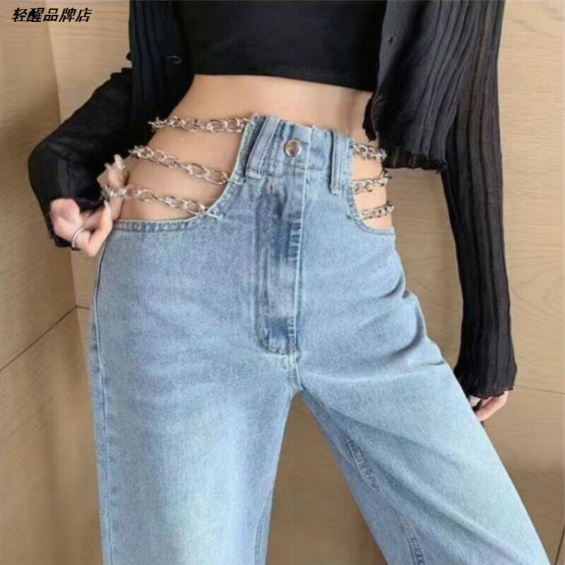 女吊带可拆卸铅笔裤紧身高腰春秋弹力牛仔裤背带裤小脚设计感牛仔