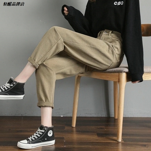 哈伦老爹裤子新款直筒萝卜女牛仔裤子休闲高腰宽松2026卡其色春秋