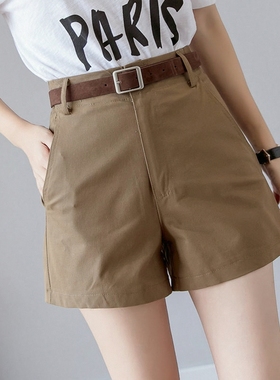 白色短裤女夏2025新款韩版宽松a字高腰阔腿裤子休闲外穿百搭热裤