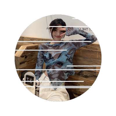 不对称长袖上衣晕染打底衫夏季短款网纱T恤个性女防晒开叉辣妹