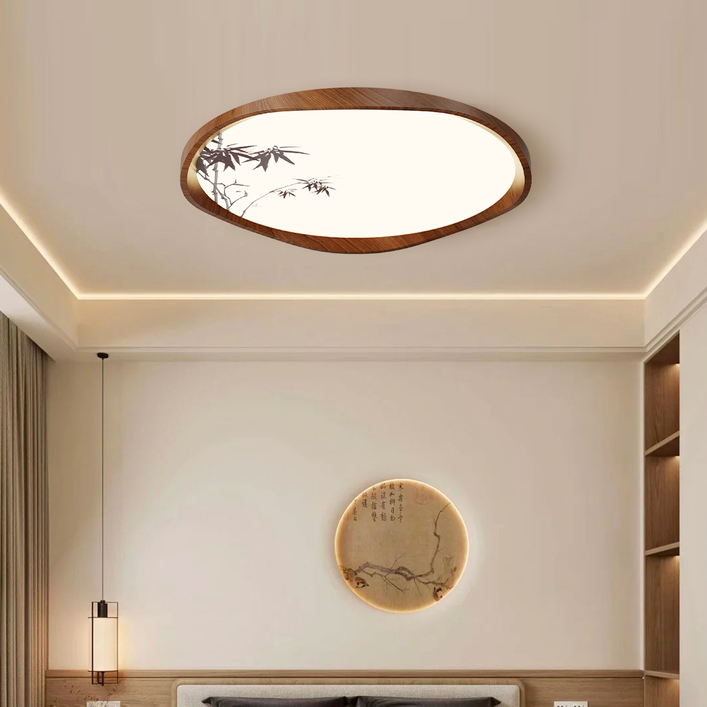 帕莎 卧室吸顶灯 宋代美学胡桃木纹竹叶吸顶灯中古风卧室书房灯具