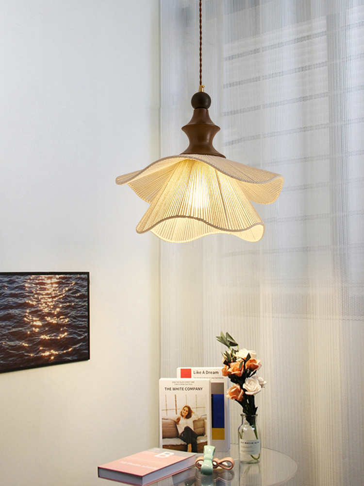 Pasha床头吊灯，中世纪风格创意暖胡桃覆古面料设计，可升降小吊