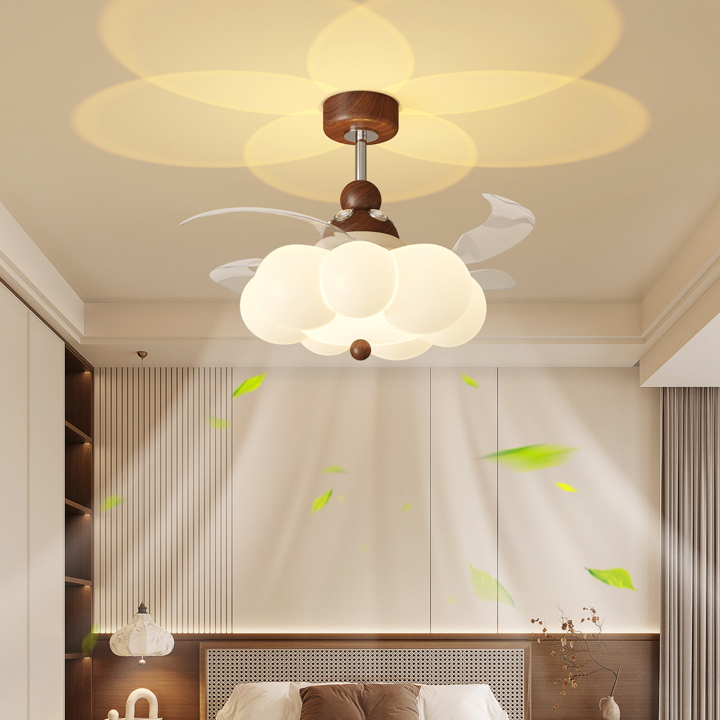 帕莎 风扇灯 现代奶油风隐形静音护眼儿童房卧室餐厅家用吊扇灯