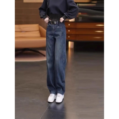 复古蓝弯刀牛仔裤女春夏季2025新款美式高腰显瘦宽松直筒镰刀裤子