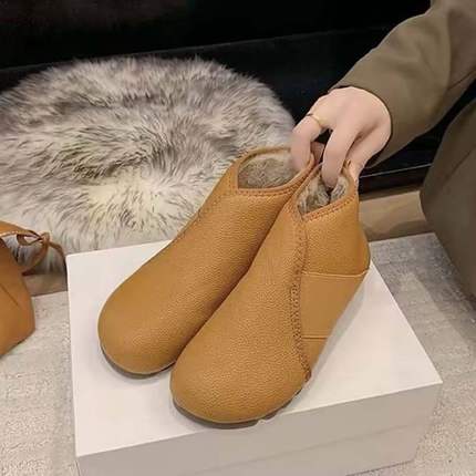 安楠女鞋时尚百搭妈妈靴秋冬加厚一脚蹬保暖雪地靴女平底轻便a53