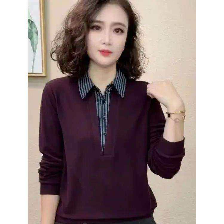 云锦尊品品质精选新款衬衫领洋气时尚百搭休闲假两件秋装女装上衣