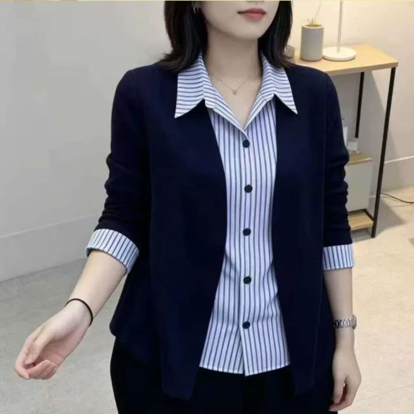 榕兴精品女装复古假两件衬衫2026秋季女士款显瘦小衫洋气减龄上a7