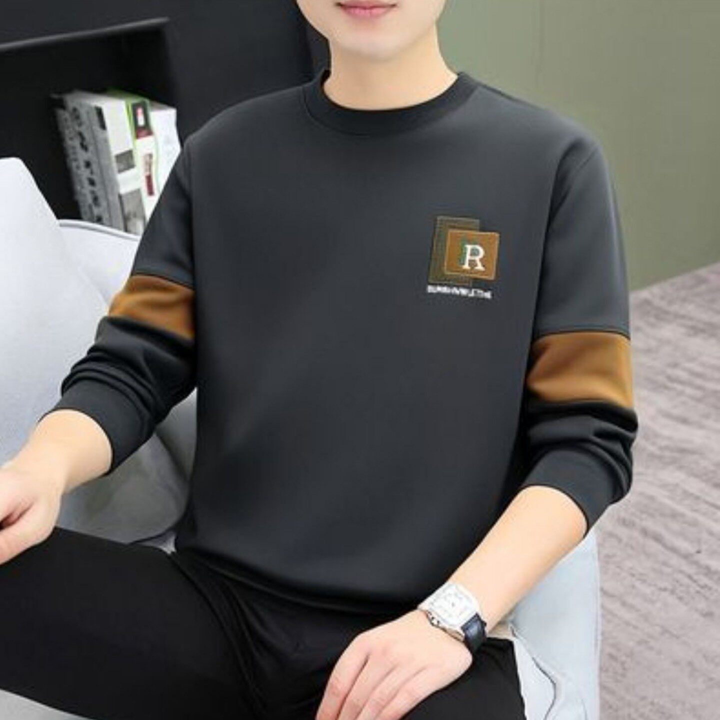 禾兴生男装2026新款圆领刺绣卫衣秋季男士宽松打底衫潮流百搭上a6