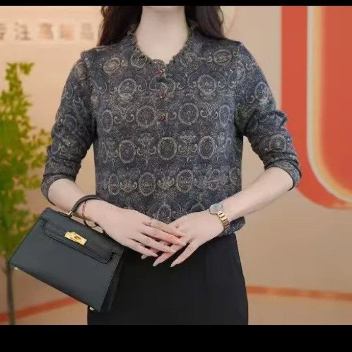 一件直播爆款复古长袖打底衫2025秋冬季新款妈妈装T恤女上衣