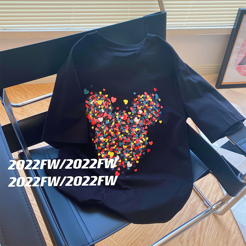 MICKEY MOUSE HEART GRAPHIC PRINT SHORT SLEEVE T-SHIRT WOMENS 2024 NEW LOOSE KOREAN VERSION NICHE TRENDY BRAND DESIGN TOP