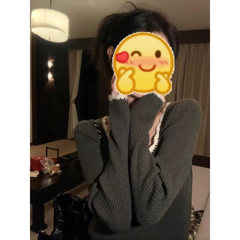 KOREAN RETRO DESIGN SENSE LACE COLLAR LONG-SLEEVED KNITTED SWEATER WOMENS WINTER SLIM AND THIN AND VERSATILE TEMPERAMENT TOP TREND