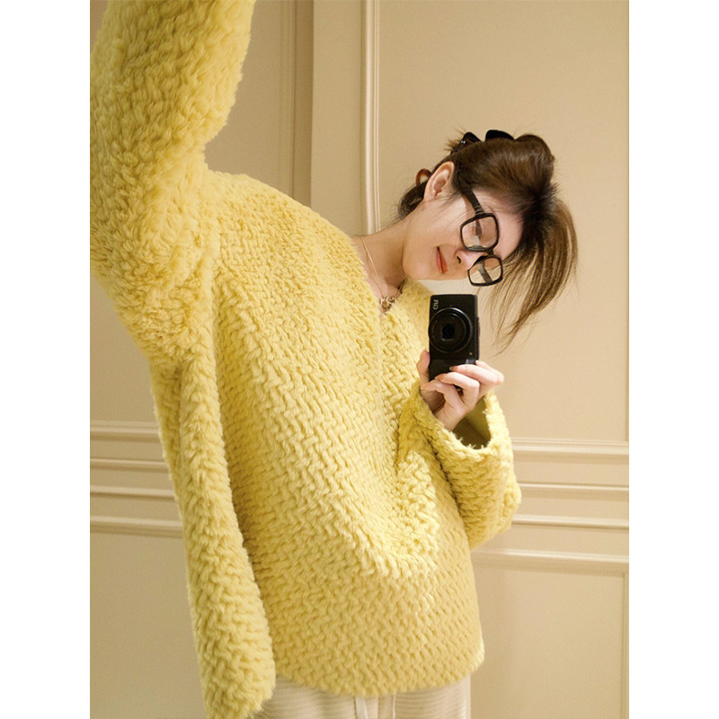 KOREAN VERSION OF LAZY WIND THICKENED FLUFFY LONG-SLEEVED KNITTED SWEATER WOMENS WINTER LOOSE AND THIN VERSATILE PULLOVER TOP TIDE