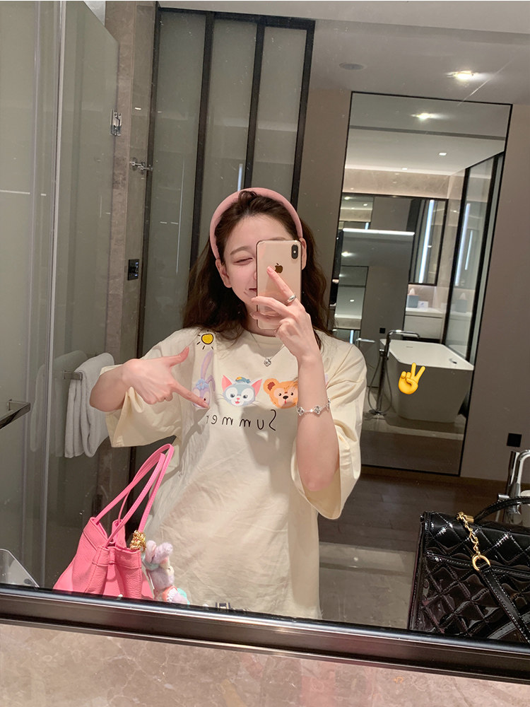 KOREAN VERSION OF THE DESIGN SENSE OF FUN CARTOON PRINT SHORT-SLEEVED T-SHIRT WOMENS SUMMER LOOSE THIN SWEET FOREIGN AGE-REDUCING TOP